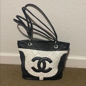 CC Black and White Quilted CC Logo Tote